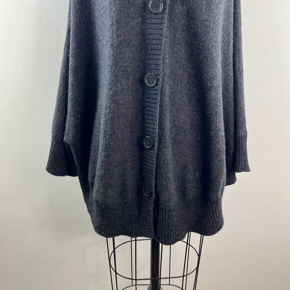 Marina Luna Gray Poncho Sweater Wool Ribbed Hooded Button Front Size Medium M - Picture 4 of 7